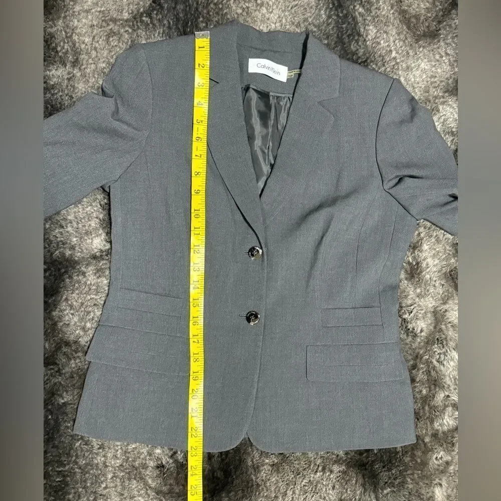 Calvin Klein Women 10P Gray Rayon Blend Blazer Career Office Rayon Blend - Picture 9 of 11